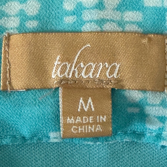 F-130 Takara Teal & White 1/2 Sleeve Hi Lo Lined MIDI Dress Size M - Picture 12 of 15